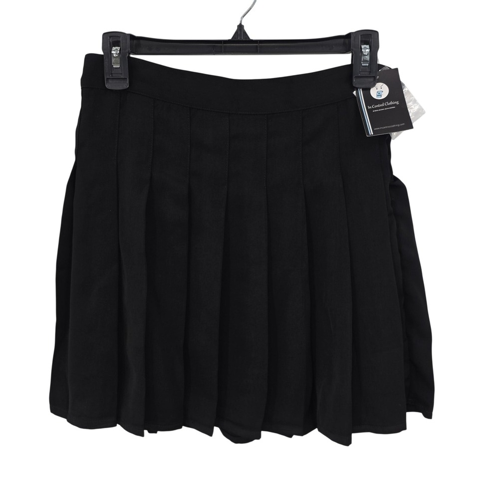 In Control Clothing Skirt Women L Black Pleated Mini Lined Side Zip Party